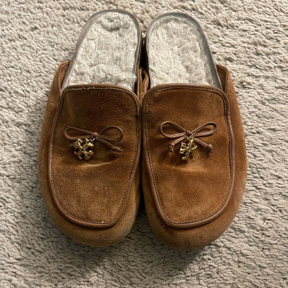 Tory Burch Suede Shearling Mules